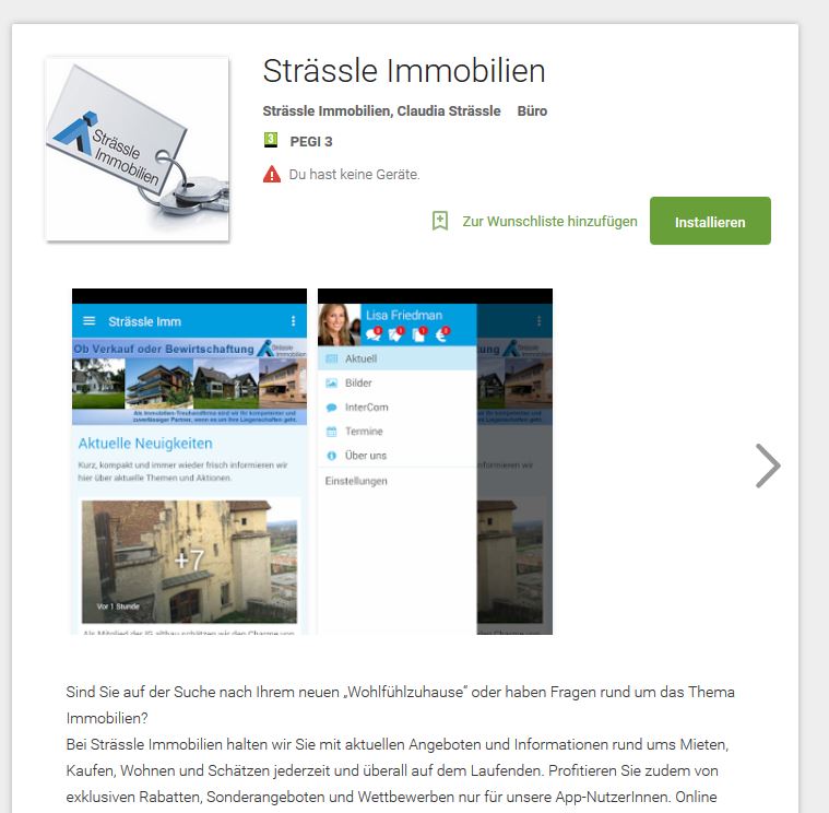 Strässle Immobilien App für Android Bild